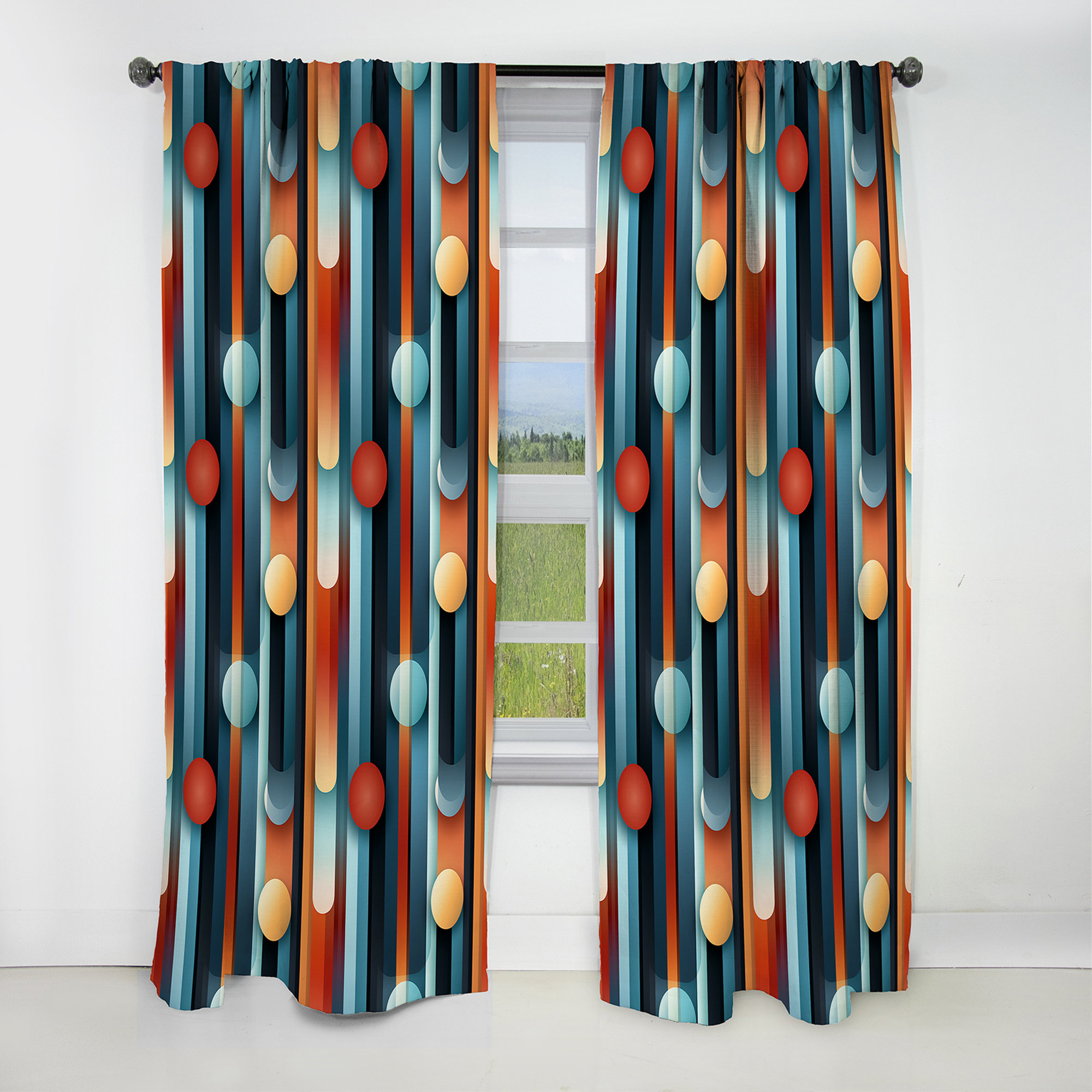 Orange Blue Striped Blackout Curtain - 52\, image size:2000x2000