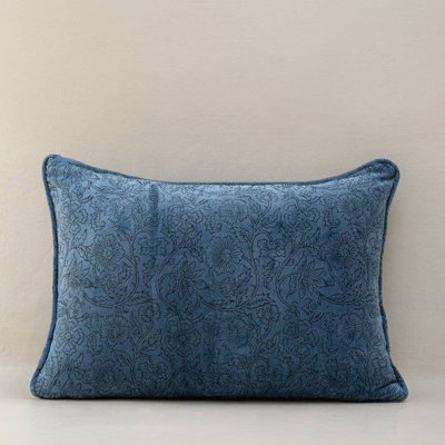 Mela Artisans Moontide Velvet Pillow Cover, Blue 14"x20"