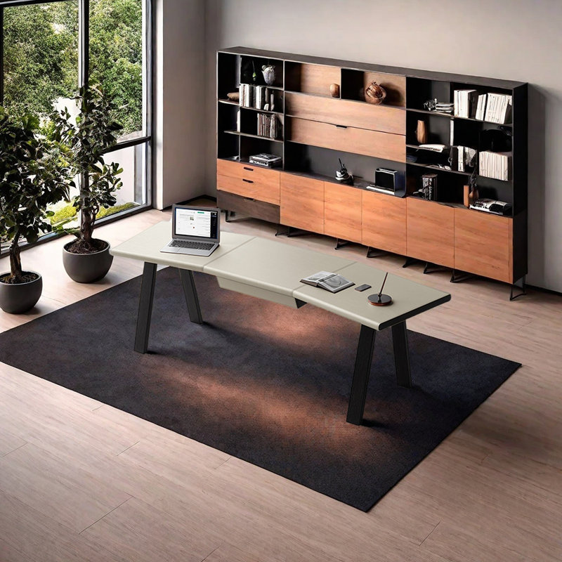 Bureau à forme libre Maksimas, H 29,53 po x l 47,24 po x P 27,56 po, Blanc gris