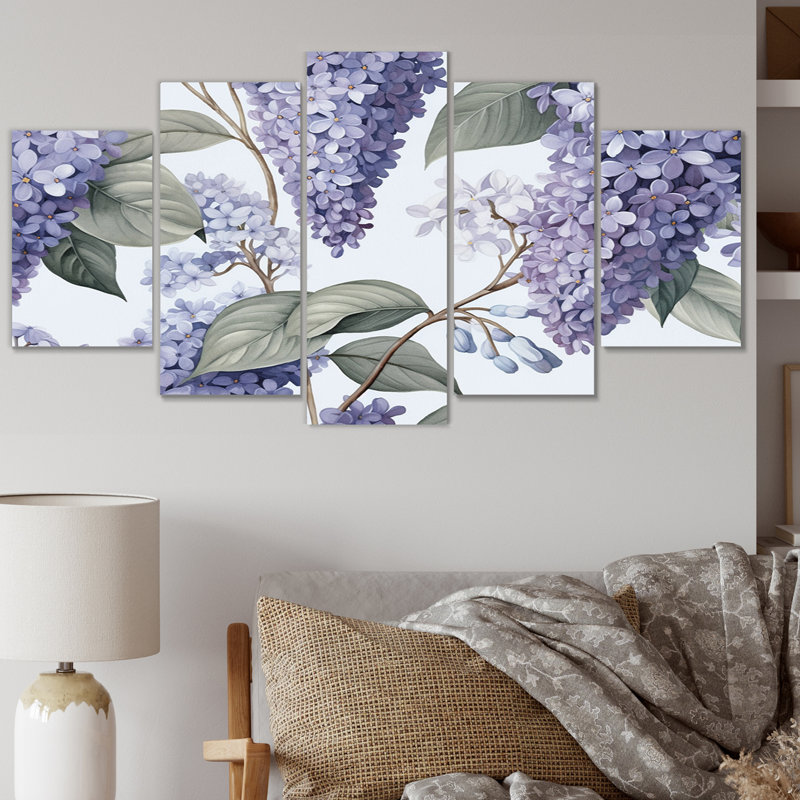 Ensemble de décorations murales florales en métal mauve et lilas, Purple Ang Grey Lilac Fragrant Blooms II