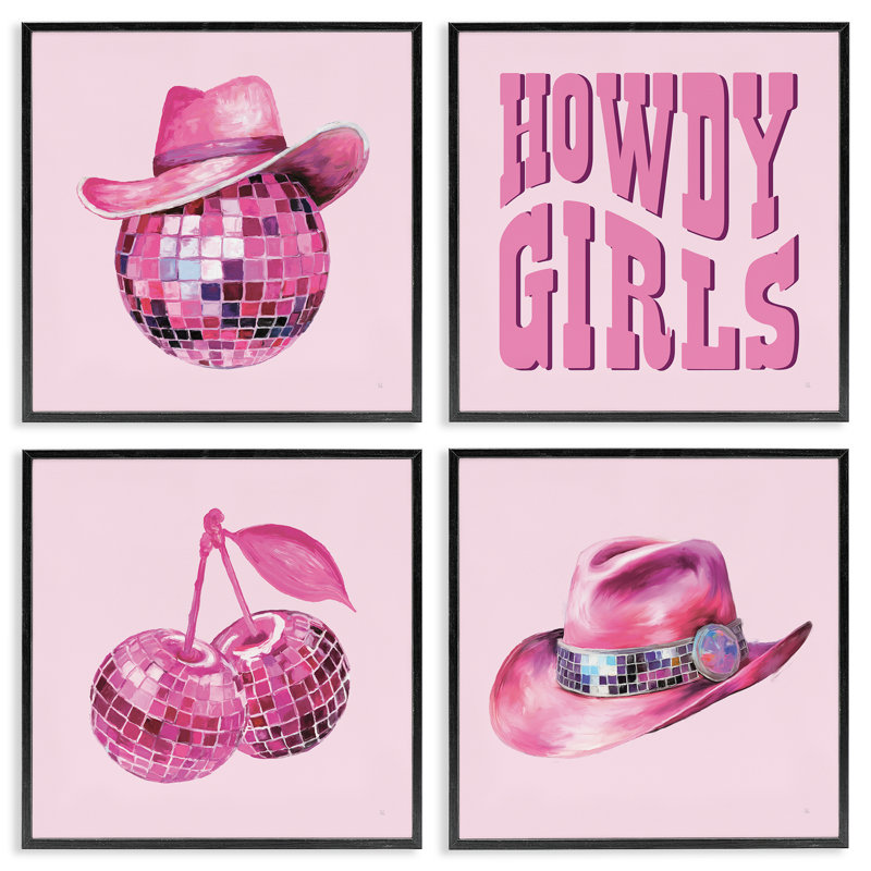Ensemble de 4 giclées encadrées, "Western Trendy", par Sarah Adams, H 12 po x l 48 po, Giclée encadrée noir minuit