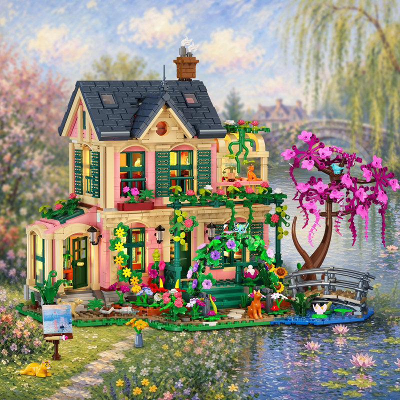 Ensemble de construction de maison de jardin avec lumières DEL Artist, 2034 pièces European Villa Manor with Botanical Garden