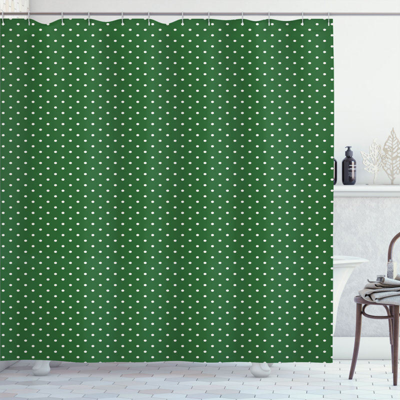 Shower Curtain with Hooks Included, 75" H x 69" W, Green and White 1