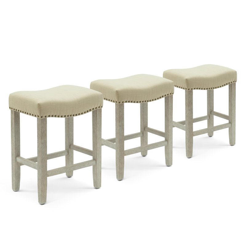 Jameson Upholstered Counter Stool with Solid Wood Frame, Counter Stool (24” Seat Height), Beige Fabric/Gray Frame
