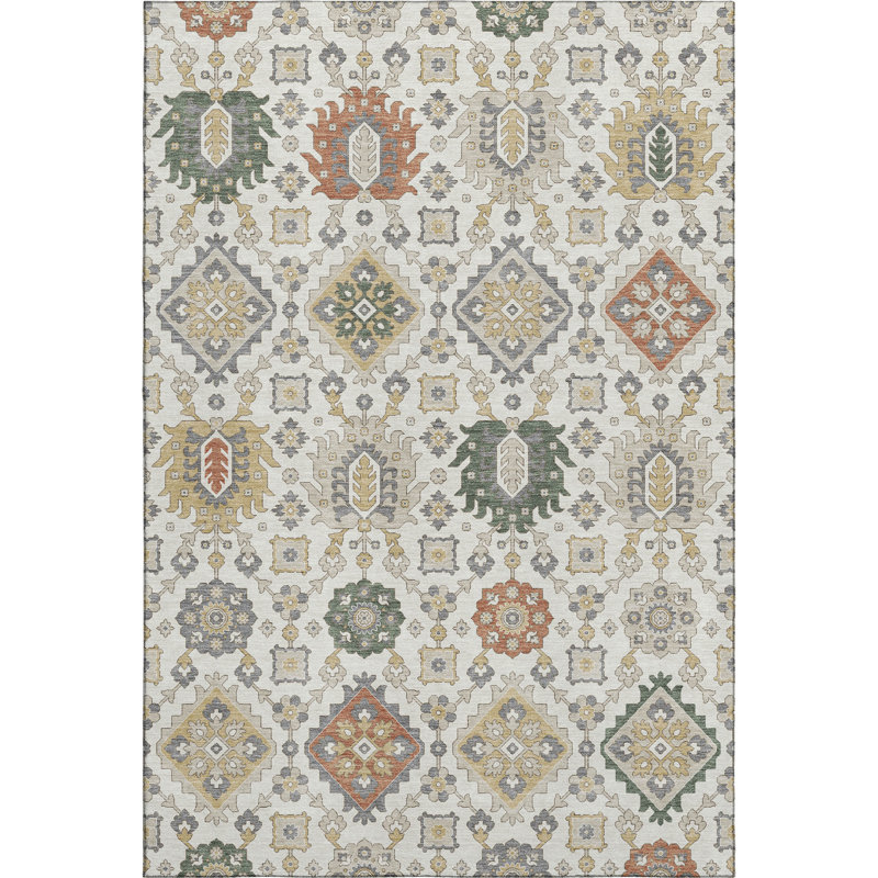 Premium Machine Washable Mayfield AMF2200 bohemian Rug, Ivory, 5' x 7'6"