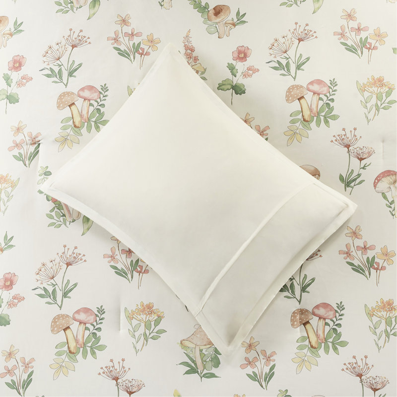 Twin/Twin Xl Mushroom Comforter With Floral Design Pillowcase Bedding Featuring And Print,