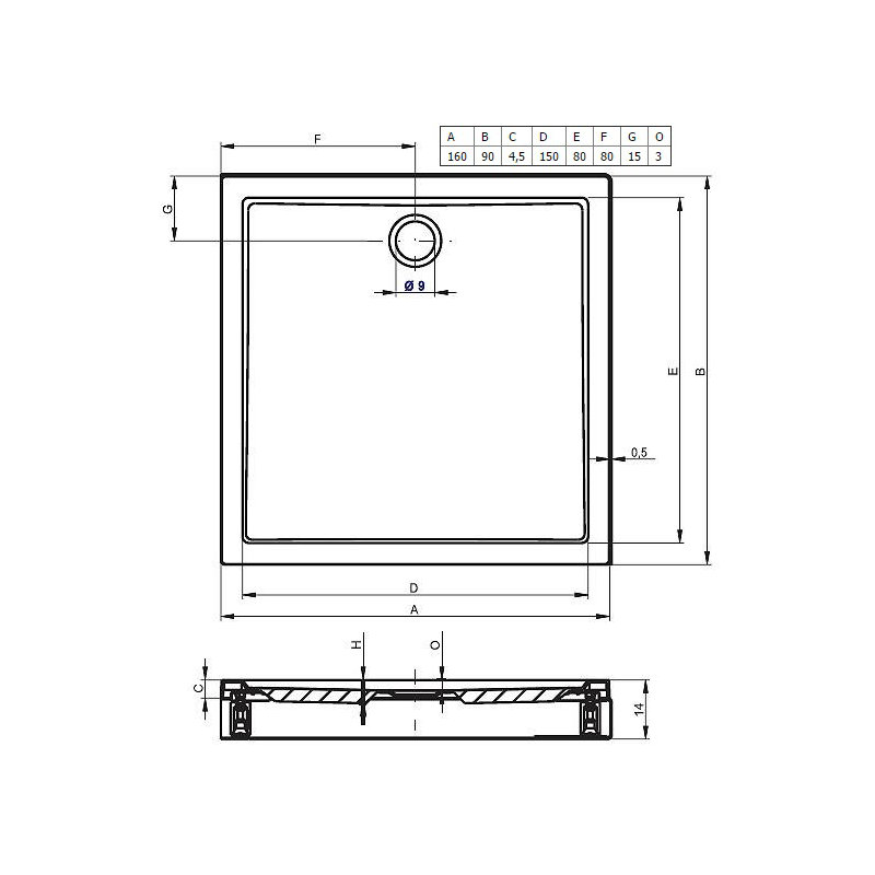 Large Rectangular Acrylic Shower Tray RIHO DAVOS 259 160X90x4,5 Cm