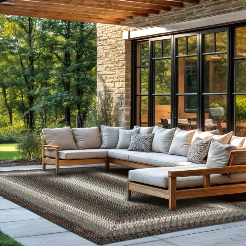 Kirkman Braided Rug Washable Indoor/Outdoor Black/Gray/Brown Rug, Rectangle 5' x 8'