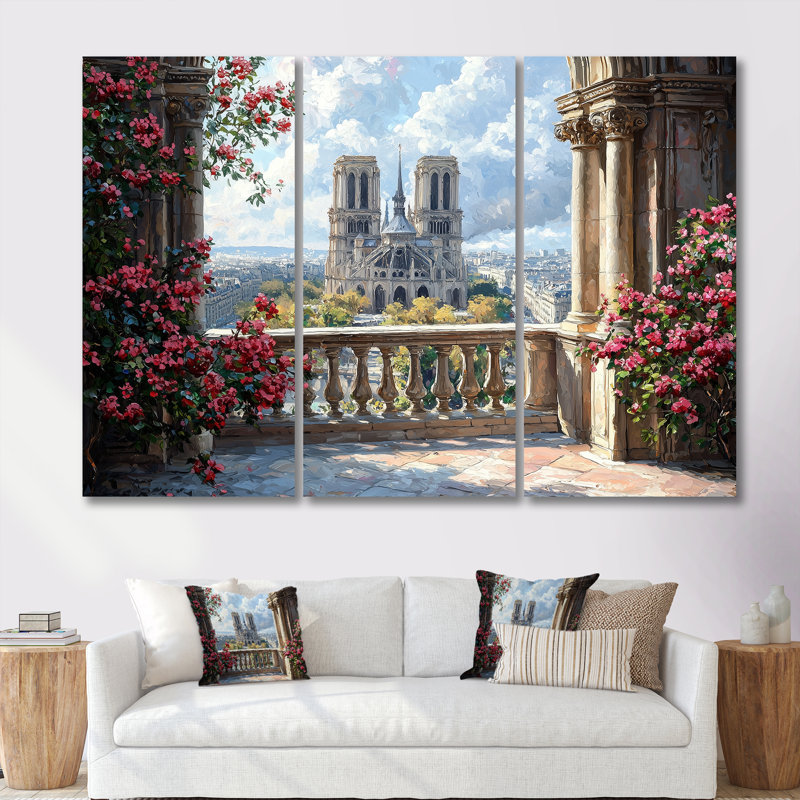 Rouge, élégance parisienne, cathédrale Notre-Dame, Toile tendue, H 40 po x l 60 po x P 1 po
