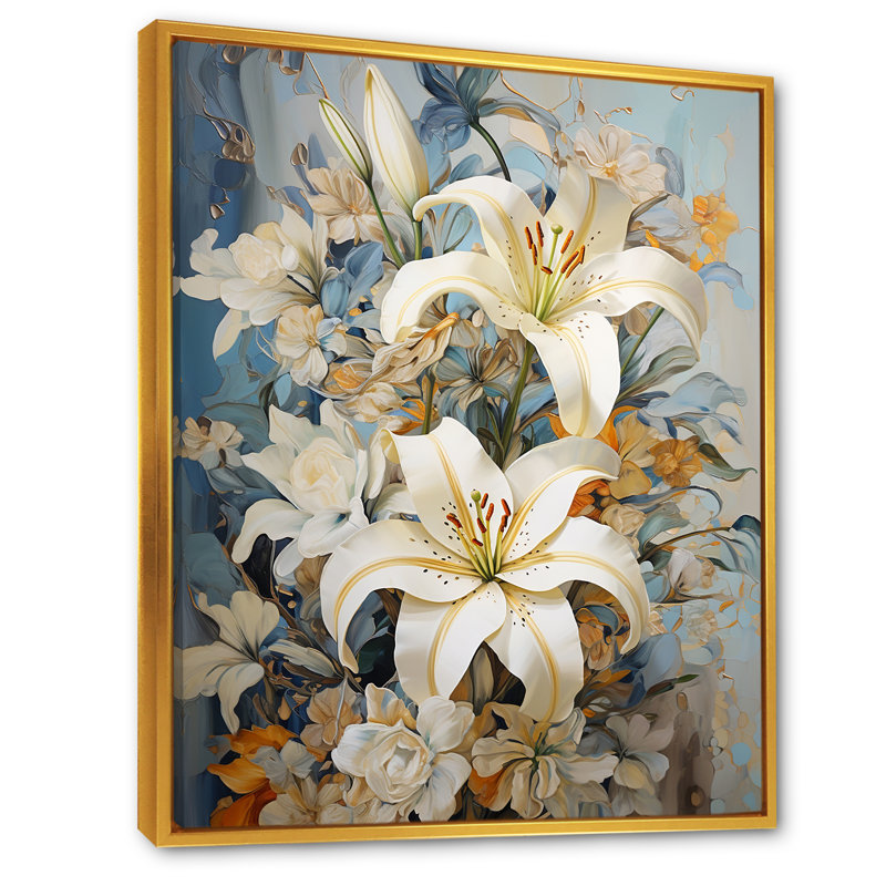 Dreamy Serenade Of Lilies III sur toile, Cadre flottant doré, H 44 po x l 34 po