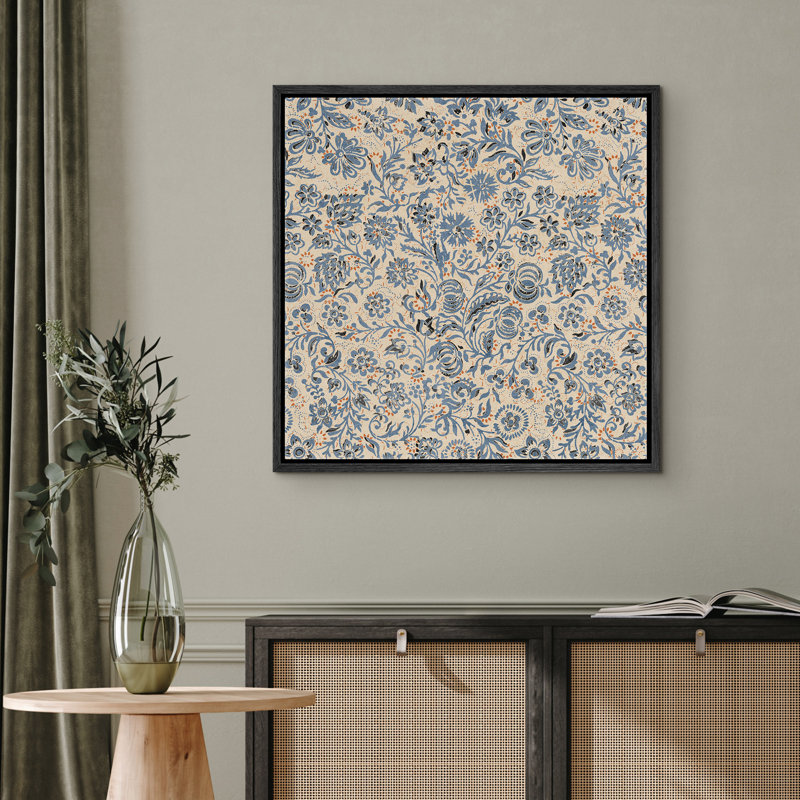 Abstract Botanical "Rustic Blue Wildflower Artwork, Abstract Floral Botanical Living Room Pictures, Giclee Canvas Digital Print Framed Wall Art