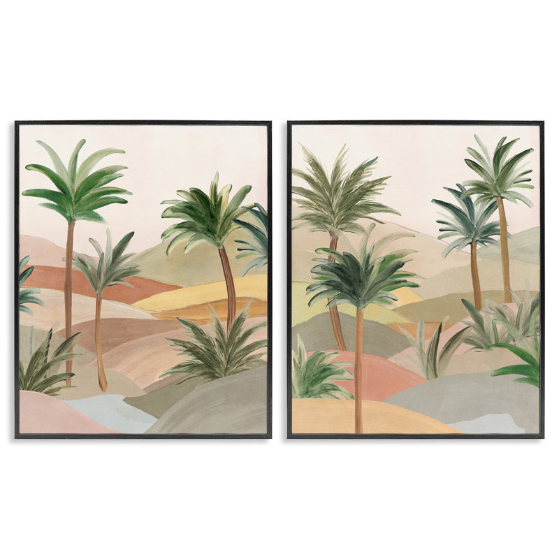 Ensemble de 2 giclées encadrées Exotic Desert Oasis, design par Ian C., H 14 po x l 11 po, Giclée encadrée noir minuit
