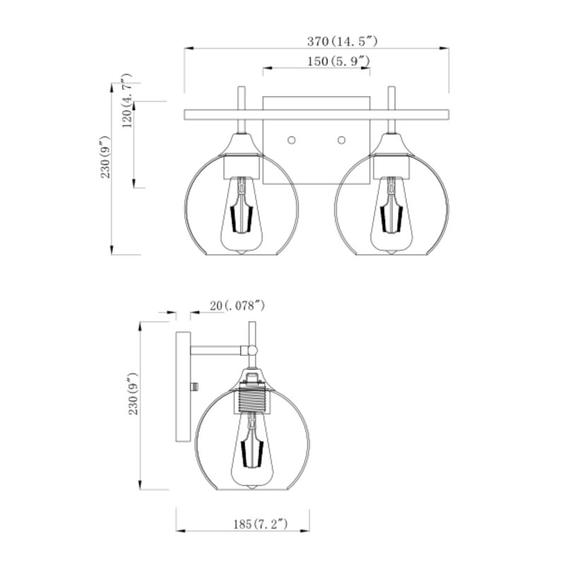 Éclairage pour salle de bain 2 lumières à intensité variable Leyburn, Noir
