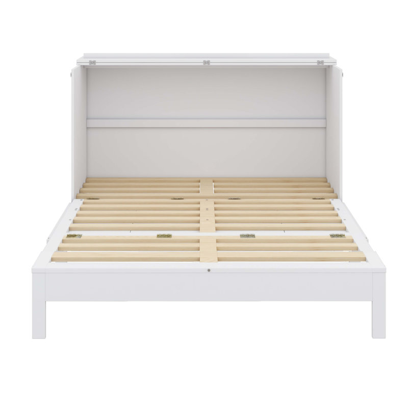 Lit escamotable peu encombrant avec tiroirs intégrés, Double, Blanc