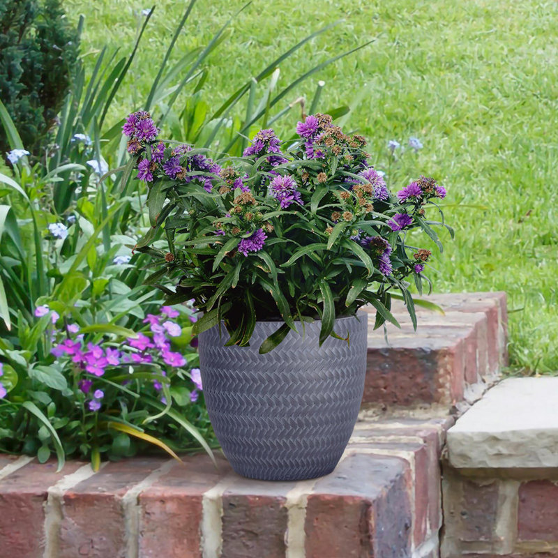 Idealist Plaited Style Round Planter Outdoor Plant Pot, 23cm H x 24cm W x 24cm D, Grey