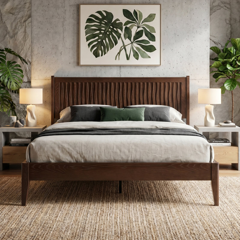 King Size Solid Wood Platform Bed Frame with Headboard & Footboard, 12 Sturdy Slats, Centre Metal Legs, Under-Bed Storage, Anti-Noise & Slip-Free, Easy Assembly, Dark Roast Oak Finish