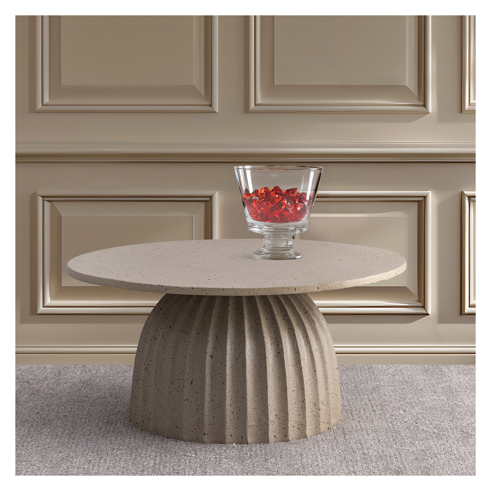 Aluminum Coffee Table W/Chisel Texture Base, 15" H x 24" L x 24" W, Beige Top/Brown Base
