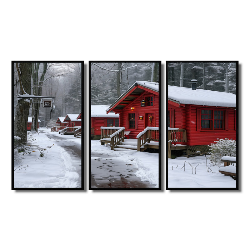 «Winter Hotel Cozy Chalet I», ensemble d'art mural et hôtels, Toile avec cadre flottant noir, H 40 po x l 60 po x P 1 po