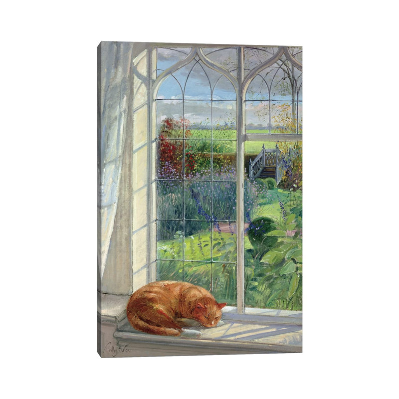 Sleeping Cat And Chinese Bridge by Timothy Easton - Wrapped Canvas Painting, 20.32 cm H x 30.48 cm W
