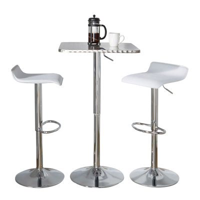 Contemporary Adjustable Bar Set in Silver and Chrome Metal with PVC and Oval Footrest - 3 Piece
