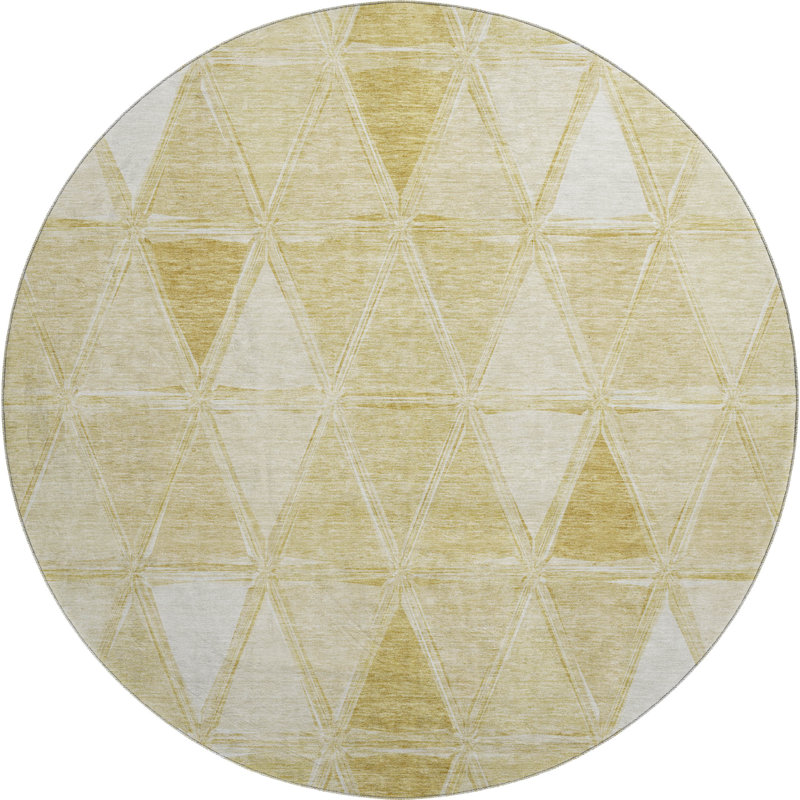 Premium Machine Washable Prisco Gold Rug, Round 8'