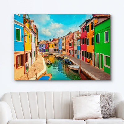 Architecture Building " Vibrant Neon Venice Italy Canal Homes Nature Wilderness "