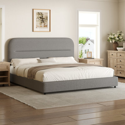 Manfred Platform Bed Frame, Cloud Collection with Boucle Upholstery & Rounded Headboard, Thickened Footboard