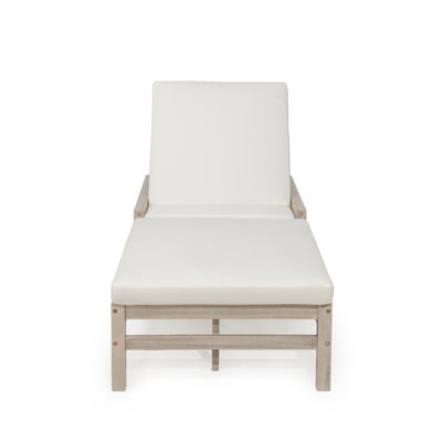 Chaise longue de patio réglable à 5 positions en bois massif et coussins épais