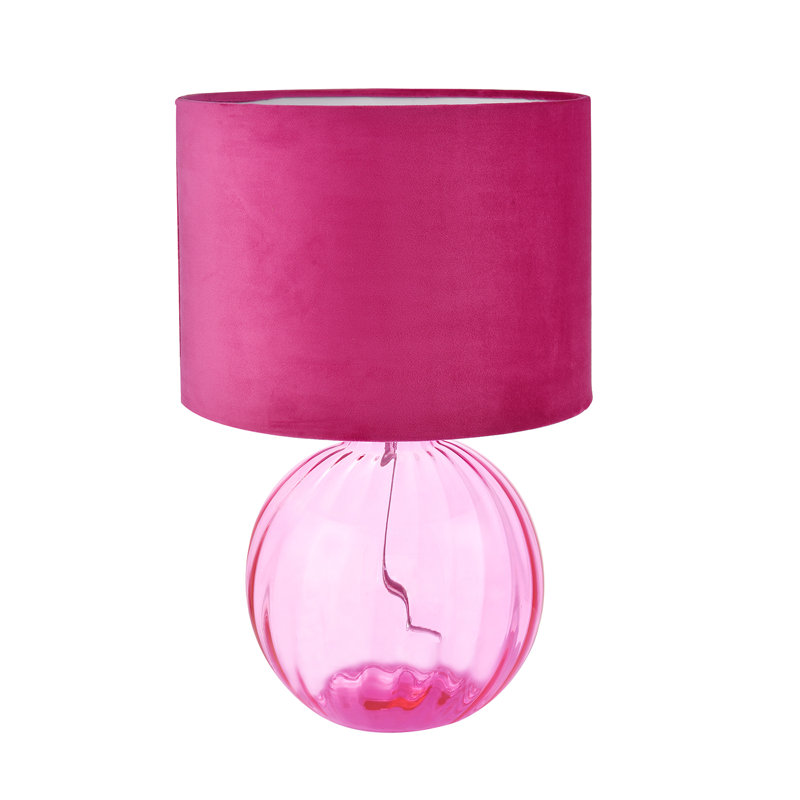 Mitzi Contemporary Ribbed Glass Table Lamp with Velvet Fabric Shade, Pink