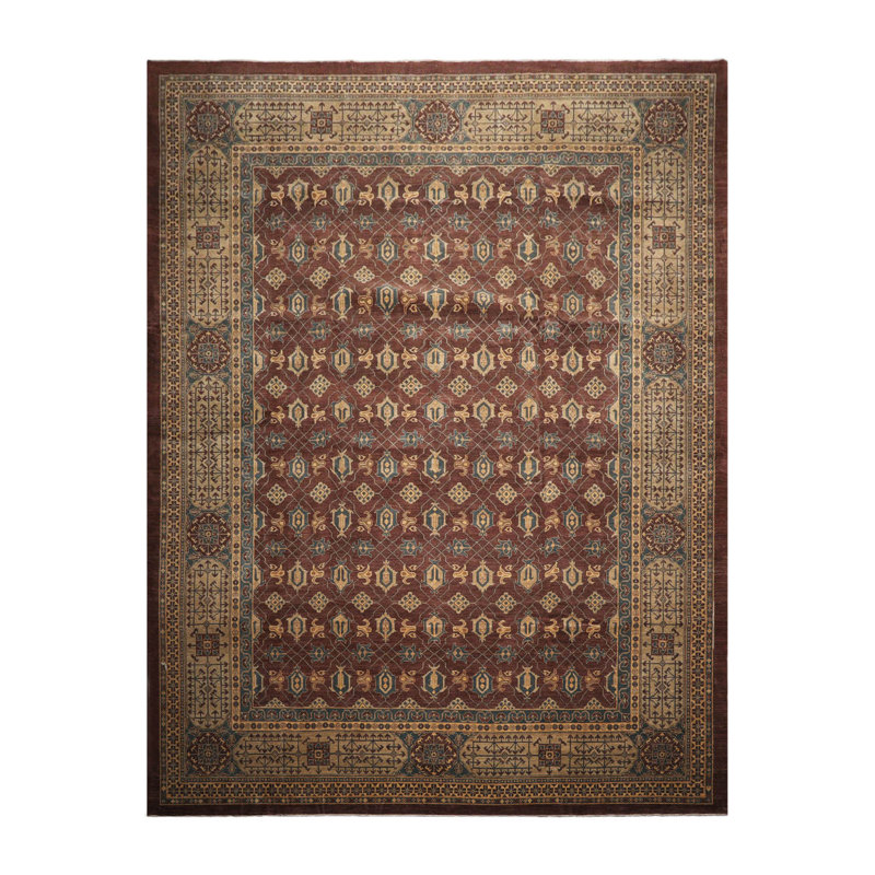 Tapis unique chocolat 12 pi 3 po x 16 pi années 1920 Kaneville