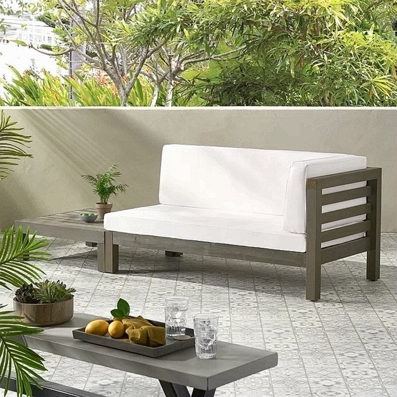 BANC D'angle droit et table basse, blanc, Blanc
