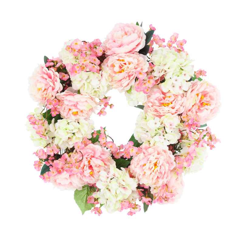 Couronne de pivoines et de cerisiers en fleurs 25 po