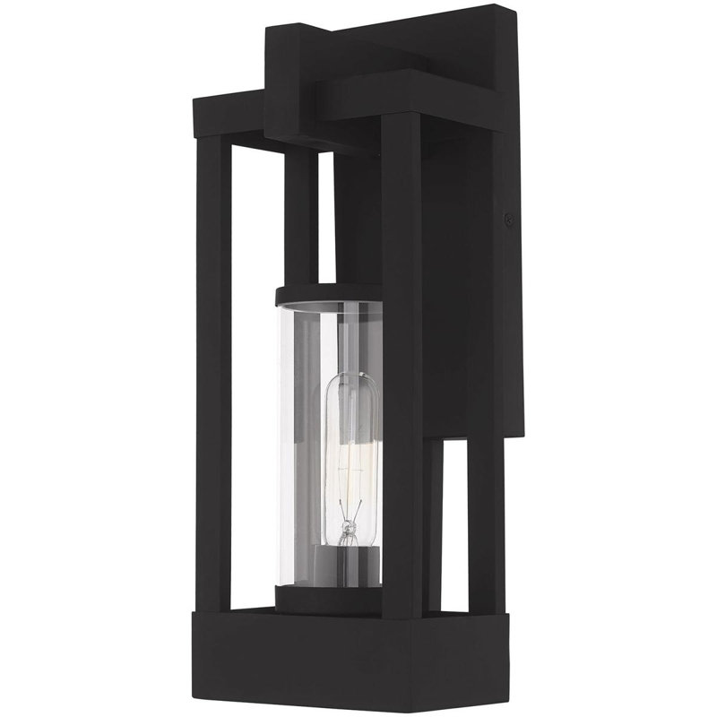 1 Light Outdoor Wall Lantern Pendant Fixture with Clear Glass Shade, Black, 16" H x 6.25" W x 6.25" D