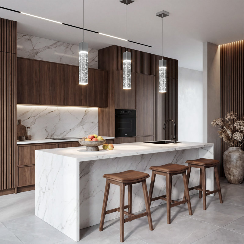 Lustre colonne en cristal, Nickel brossé, 1 lumières