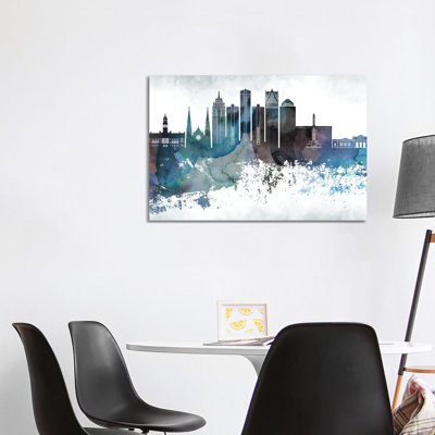 Detroit Bluish Skylines - Wrapped Canvas Painting