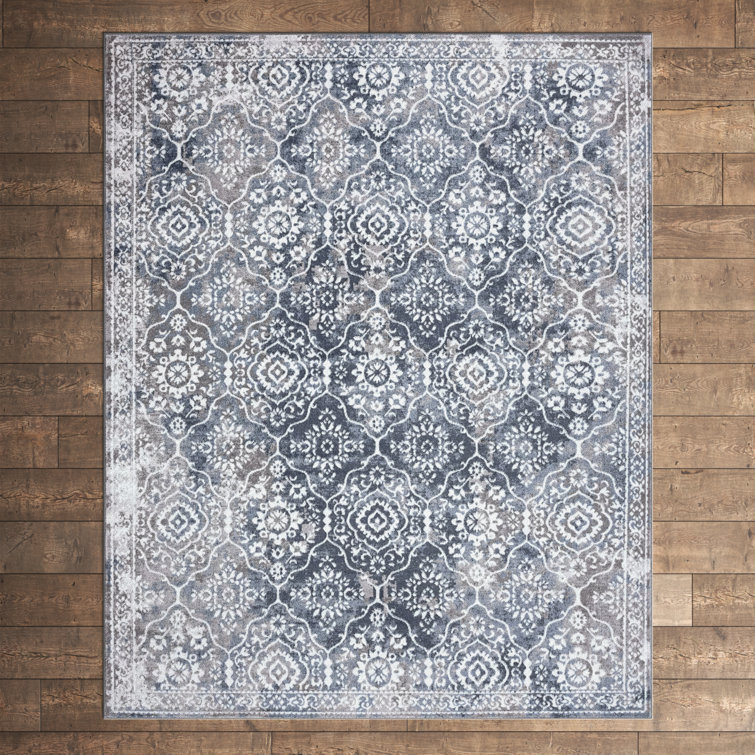 Christipher Oriental Floral Blue/Gray Indoor Area Rug for Living Room, Bedroom, Dining Room