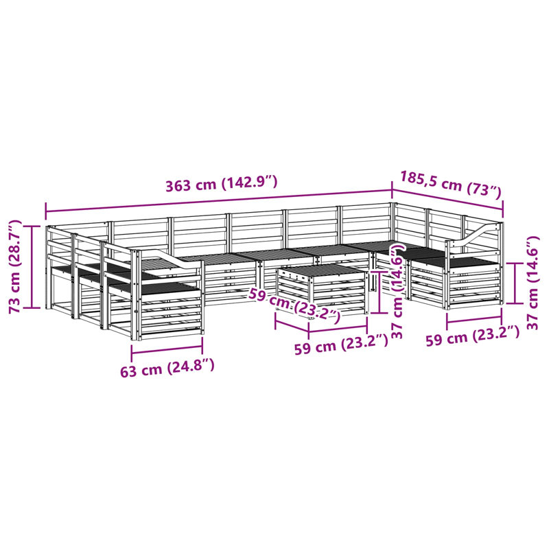  Outdoor Sofa Set 11 pcs Solid Acacia Wood Sectional Garden Furniture