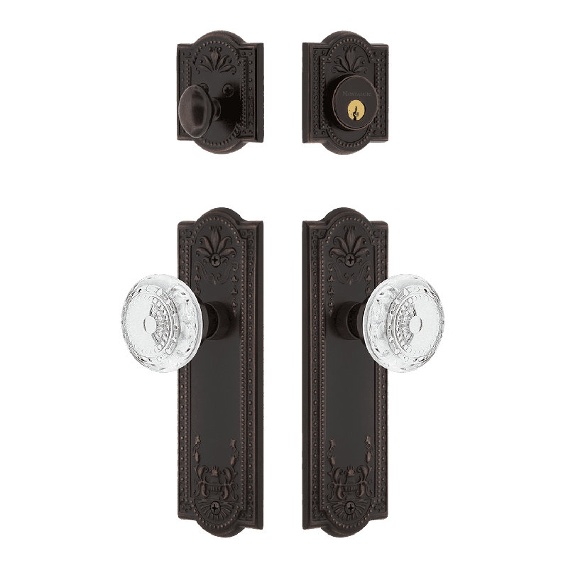 Nostalgic Warehouse Meadows Entry Set with Crystal Meadows Knob, Timeless Bronze, 2.75