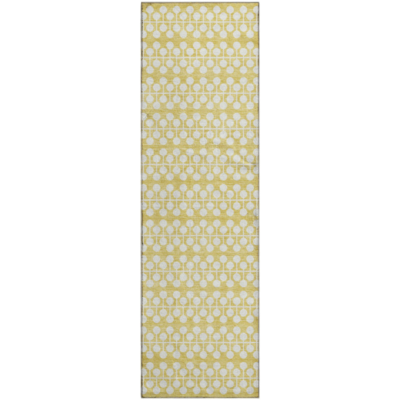 Premium Machine Washable Mayfield AMF2247 Geometric Rug, Gold, 2'3" x 7'6" Runner