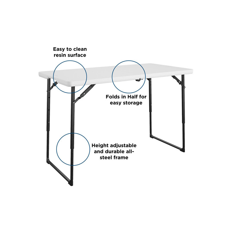 White Adjustable Height 4-Foot Folding Utility Table
