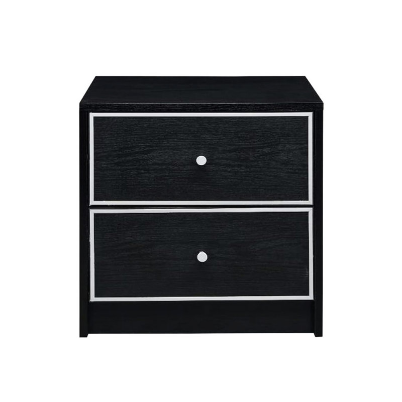 Table de chevet 2 tiroirs de rangement en noir et argent massif avec fentes