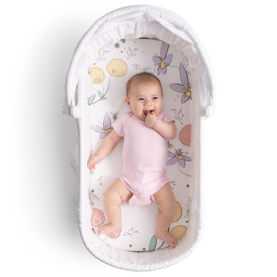 JumpOff Jo - Hypoallergenic Fitted Bassinet Sheet for Baby Boys & Girls - Rectangular, Hourglass & Oval Crib Compatible, Soft, Breathable, Machine Washable - Fairy Blossom