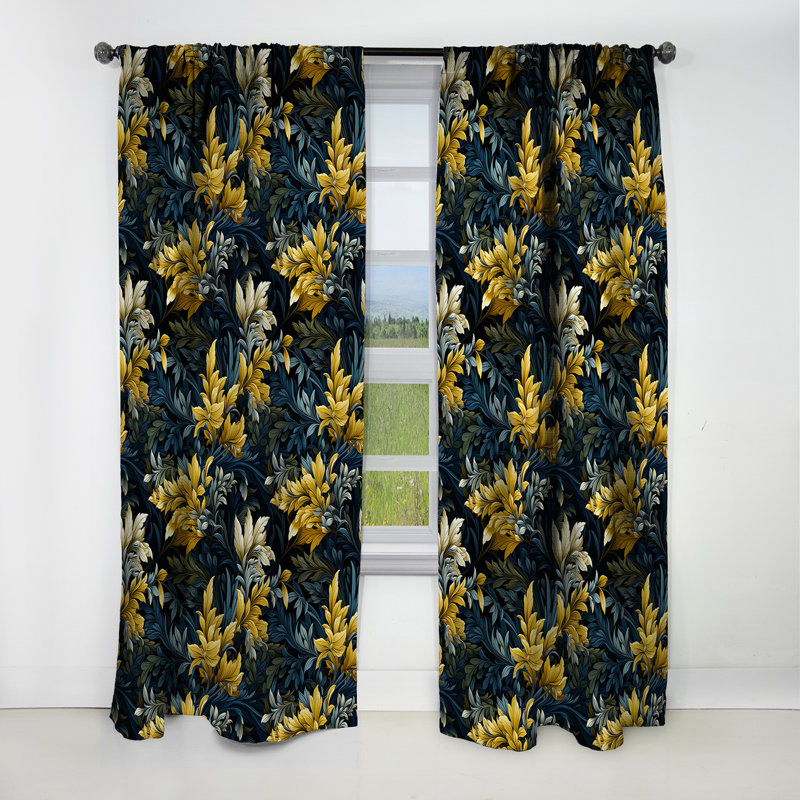 Motif de plantes tropicales jaunes et noires - Rideau occultant - 1 panneau, L 52 po x L 120 po