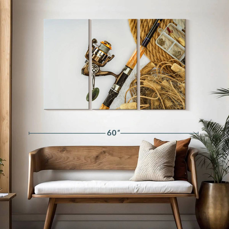 Fishing Rod And Net, 32" H x 50" W