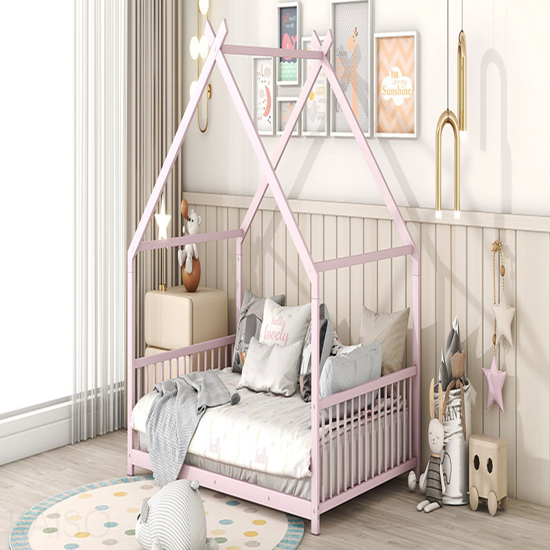 Lit double pleine grandeur en métal, rose, Lit double, Rose