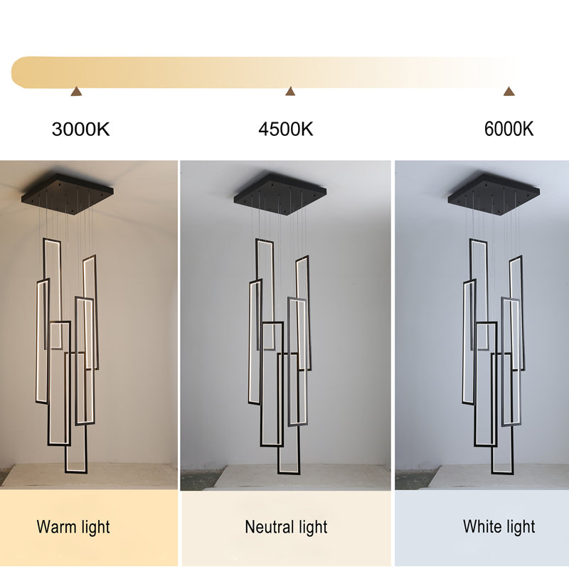Lustre rectangulaire à 6 anneaux avec éclairage à DEL Markiya