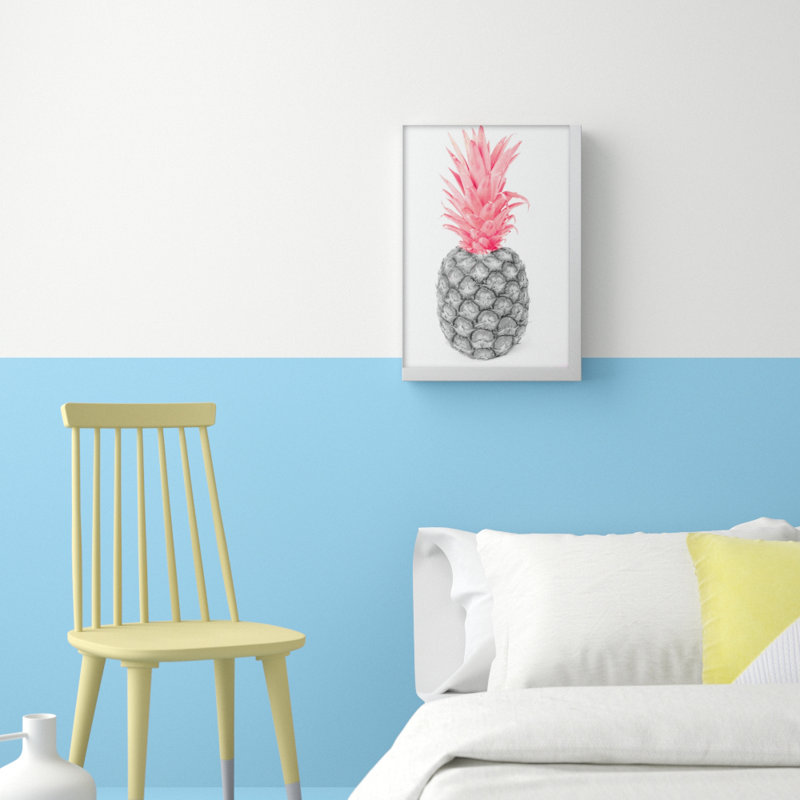 Black And Pink Pineapple Abstract - Print, White Grain Frame, 60 cm H x 42 cm W x 5 cm D