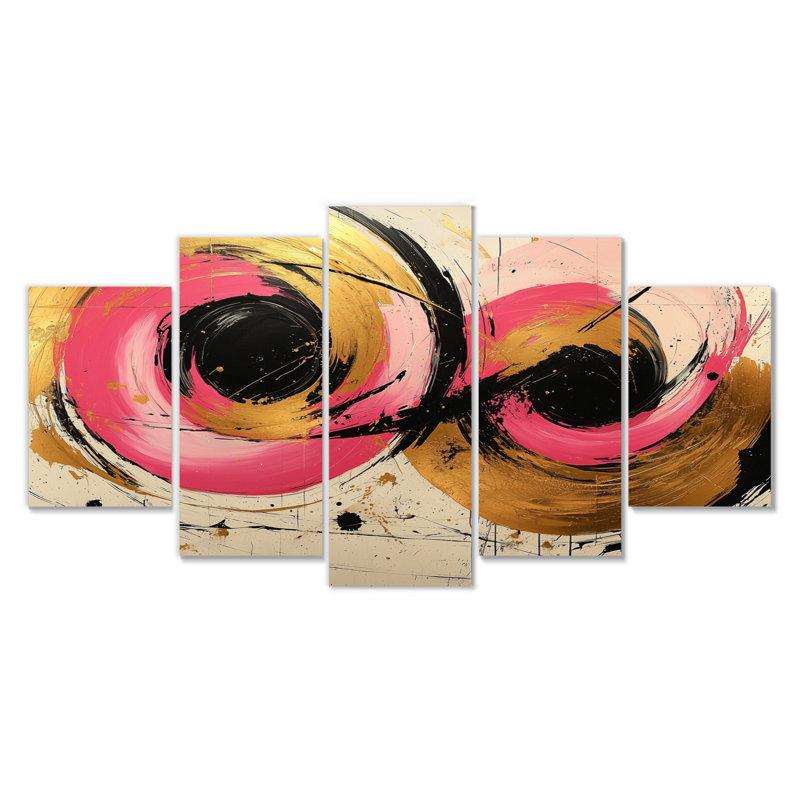 Abstrait cercles dans des tons de rose et d'or I - ensemble de reproductions d'art abstrait