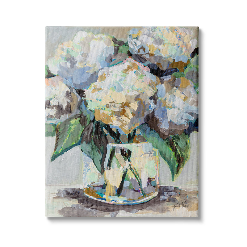 «Modern Hydrangea Flower Bouquet», impression de peinture florale abstraite, H 20 po x l 16 po, Plaque de bois