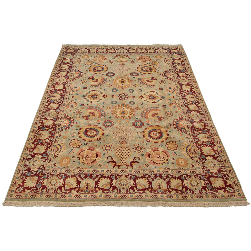Tapis de bois one-of-kind-noué la 2010 tabriz rouge foncé/bleu clair 6 pi x 8 pi en laine de 10 po Zoravar